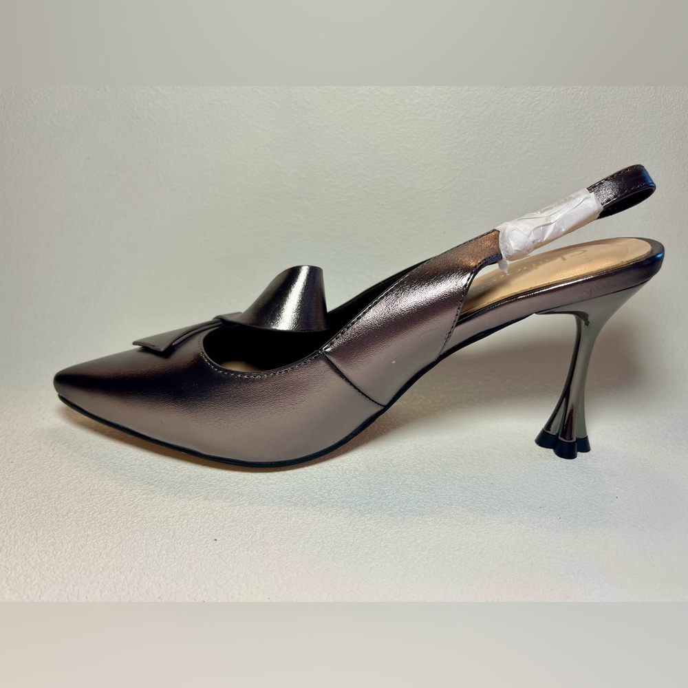 NIB Clmhoe Metallic Slingback Heels Pointed Toe Bow Kitten Heel size 7 - Picture 4 of 7